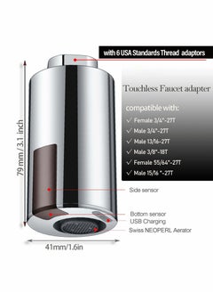 KASTWAVE Touchless Faucet Adapter for Kitchen Bathroom, Universal Standards Thread Automatic Smart Faucet, IPX6 Waterproof Smart Faucet Water-Saving Sensor, Chrome Style for High Spout Faucet  - Image 2