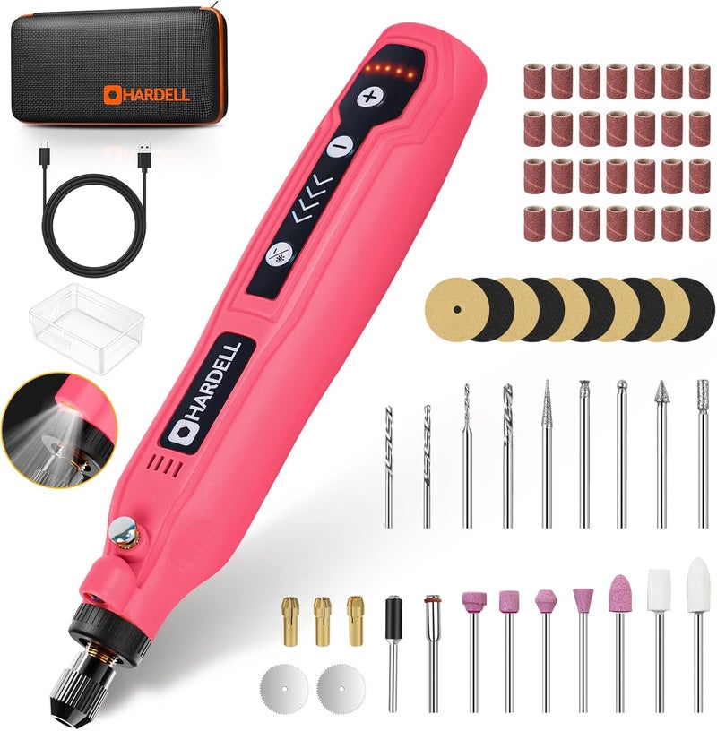 HARDELL Mini Cordless Rotary Tool Kit, 5-Speed and USB Charging with 69 Accessories, Multi-Purpose 3.7V Power Rotary Tool for Sanding, Polishing, Drilling, Etching, Engraving, DIY Crafts (pink) - Image 1