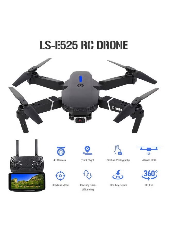 طائرة درون رباعية المراوح LS-E525 بتصميم ثلاثي الأبعاد وقلاب ومزودة بجهاز تحكم عن بعد وكاميرا بجودة 4K وتدعم تقنية الواي فاي والرؤية من منظور الشخص الأول، إضافة إلى وضع من دون رأس وتثبيت الارتفاع وتتبع الإيماءات والصور والفيديوهات مع 3 بطاريات، لون أسود 21.5*7*18سم