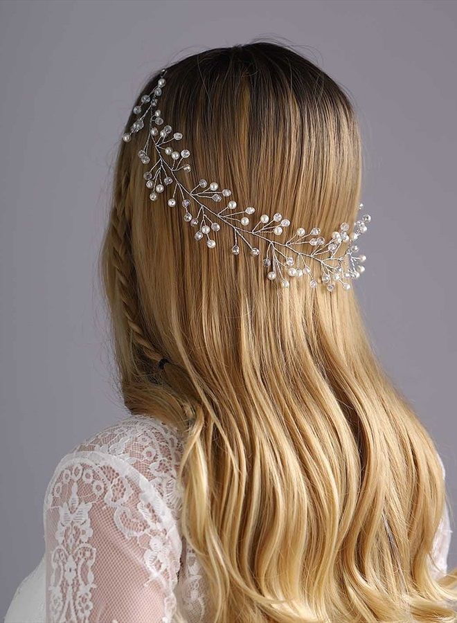 Yean قطعة شعر على شكل أنفاس الطفل، عصابة رأس فضية مرصعة بأحجار الراين، فرع زفاف، إكليل كريستال، تاج، زهرة زفاف، إكسسوارات للعروس وصيفة العروس (فضية) - Image 5