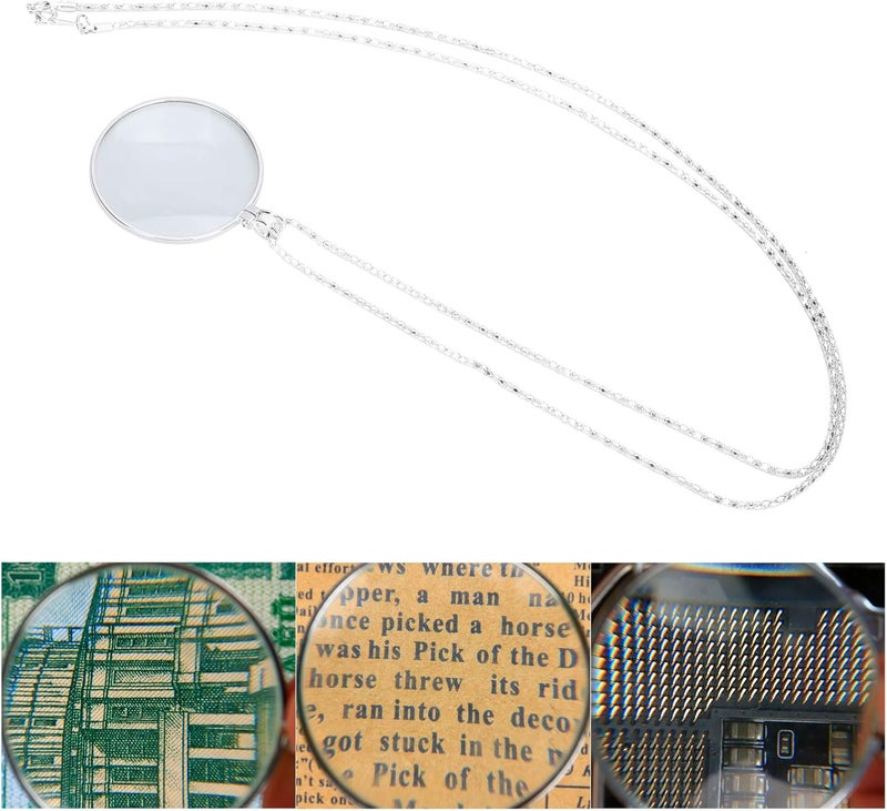 comfrt Hanging Magnifier, Mini Portable 5X Magnifier Necklace, Novelty Unisex Monocle, loupe Chain Jewelry Magnifier with Pendant Optical Lens, Increases Eyesight(Silver) - Image 3
