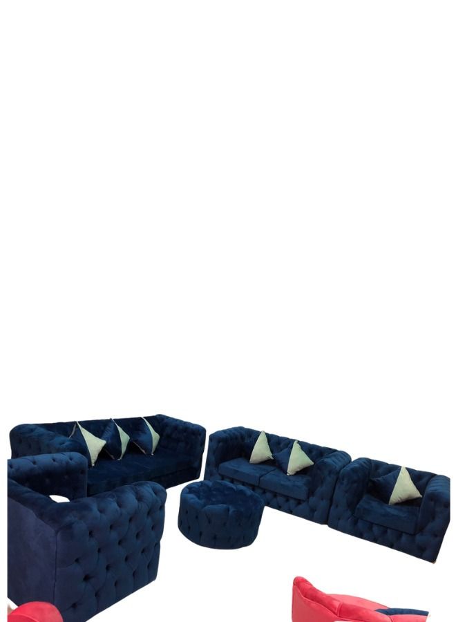 Maharat Al Bahar Blue 7-Seater Sofa Set with Table and Pillows - Comfortable and Stylish Addition to Your Living Space 