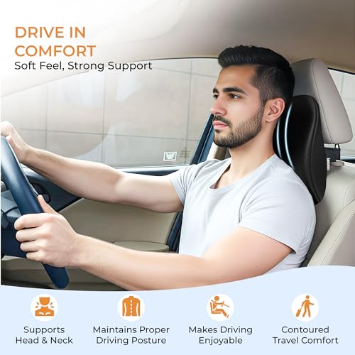 CareFoam Memory Foam Car Neck Pillow for Driving Comfort – Ergonomic Headrest Cushion for Neck & Spine Support – Adjustable Strap, Breathable Washable Cover, Ideal for Long Drives | Black Velvet - Image 2