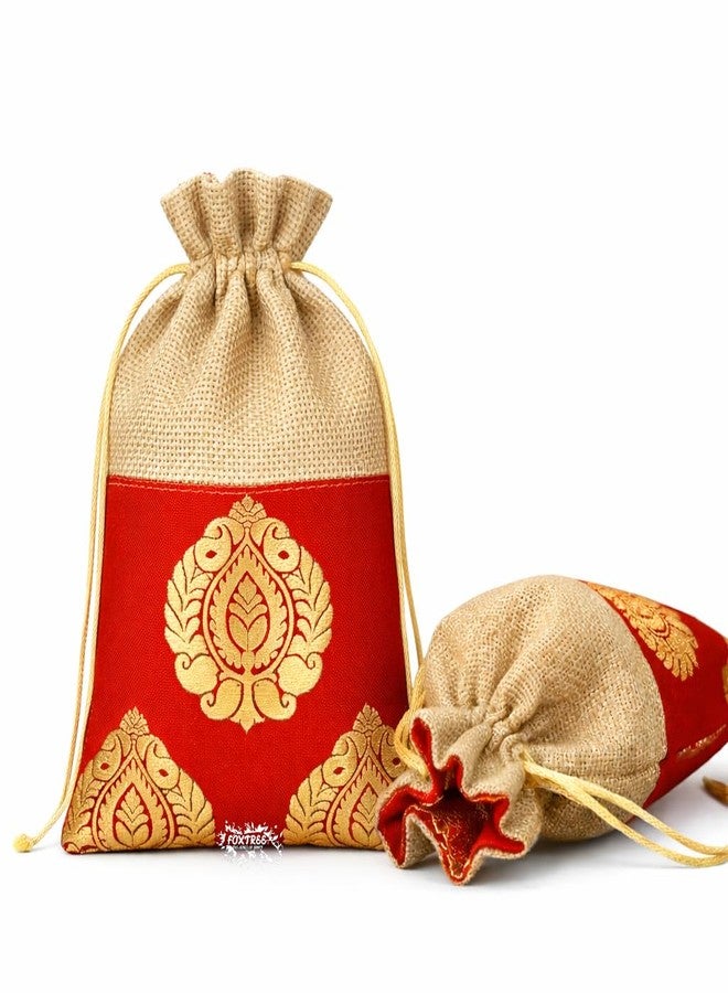 Foxtree Handcrafted Ethnic Jute Potli Bag for Women | Small Drawstring Gift Pouch for Wedding, Diwali, Rakhi Return Favors | Jewelry, Coins, and Dry Fruit Packaging (Pack of 10, 18X12CM) - Image 1