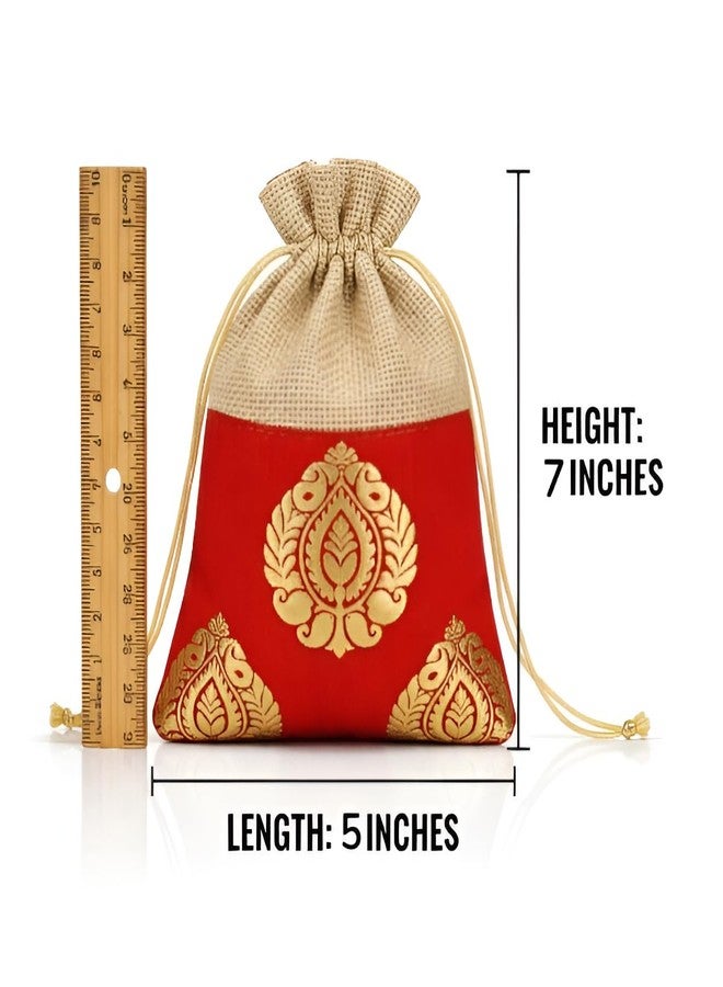 Foxtree Handcrafted Ethnic Jute Potli Bag for Women | Small Drawstring Gift Pouch for Wedding, Diwali, Rakhi Return Favors | Jewelry, Coins, and Dry Fruit Packaging (Pack of 10, 18X12CM) - Image 2