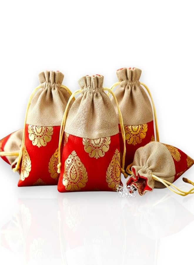 Foxtree Handcrafted Ethnic Jute Potli Bag for Women | Small Drawstring Gift Pouch for Wedding, Diwali, Rakhi Return Favors | Jewelry, Coins, and Dry Fruit Packaging (Pack of 10, 18X12CM) - Image 4