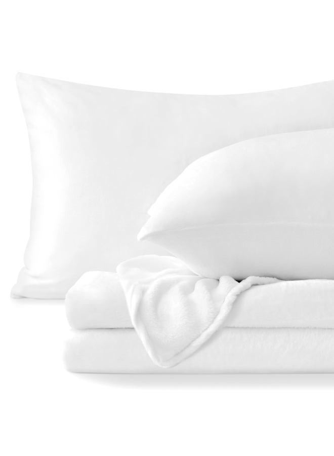BEDELITE Flannel Sheets Twin Size Bright White - Super Soft Fleece Sheets Set Fluffy Extra Plush, 3 Piece(Include Fitted Sheet, Flat Sheet, 1 Pillowcase) - Image 1