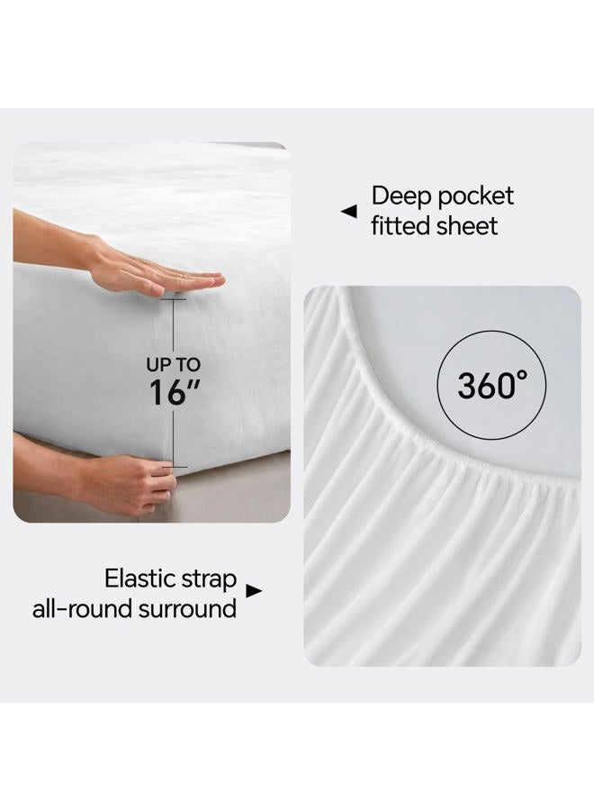 BEDELITE Flannel Sheets Twin Size Bright White - Super Soft Fleece Sheets Set Fluffy Extra Plush, 3 Piece(Include Fitted Sheet, Flat Sheet, 1 Pillowcase) - Image 4