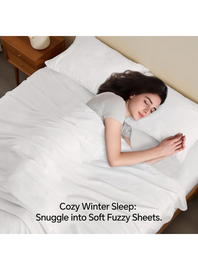 BEDELITE Flannel Sheets Twin Size Bright White - Super Soft Fleece Sheets Set Fluffy Extra Plush, 3 Piece(Include Fitted Sheet, Flat Sheet, 1 Pillowcase) - Image 3