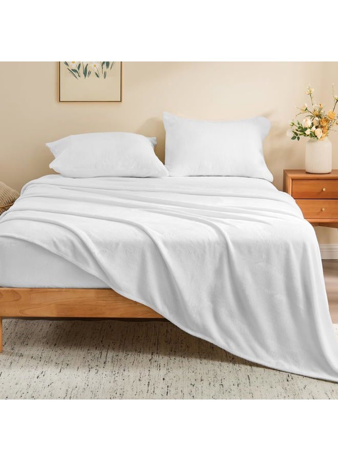 BEDELITE Flannel Sheets Twin Size Bright White - Super Soft Fleece Sheets Set Fluffy Extra Plush, 3 Piece(Include Fitted Sheet, Flat Sheet, 1 Pillowcase) - Image 2