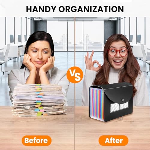 SGMVK Expanding File Folder Organizer with 24 Pockets, A4/Letter Size Accordion Document Organizer with Color Tabs, Portable Expanding File Box for Office, School, Home & Business - Image 5