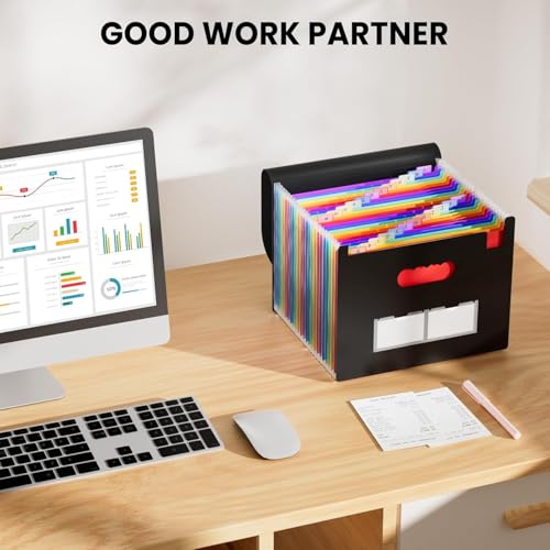 SGMVK Expanding File Folder Organizer with 24 Pockets, A4/Letter Size Accordion Document Organizer with Color Tabs, Portable Expanding File Box for Office, School, Home & Business - Image 4