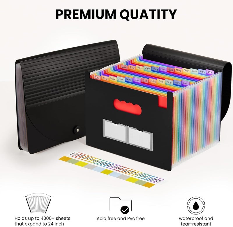 SGMVK Expanding File Folder Organizer with 24 Pockets, A4/Letter Size Accordion Document Organizer with Color Tabs, Portable Expanding File Box for Office, School, Home & Business - Image 3