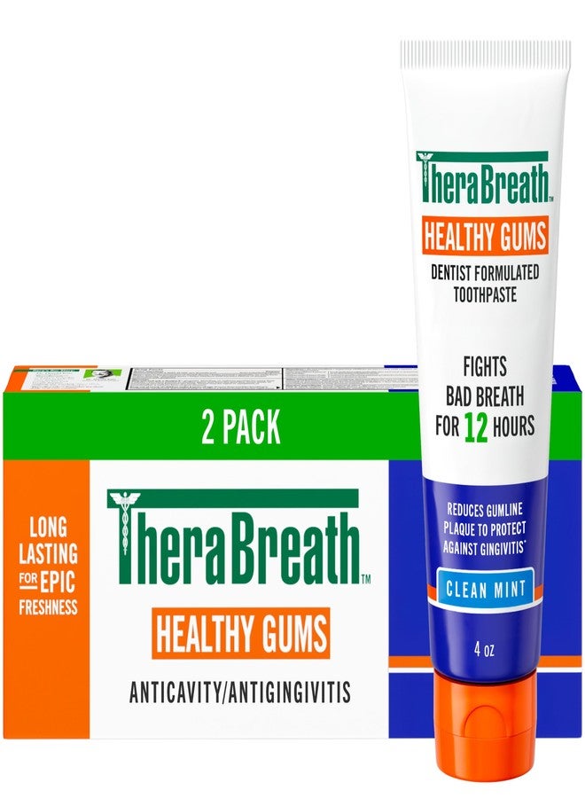 TheraBreath Healthy Gums Toothpaste, Fights Bad Breath for 12 Hours, with Stannous Fluoride for Anticavity & Gingivitis Protection, Clean Mint, 4 Oz, 2-Pack - Image 1