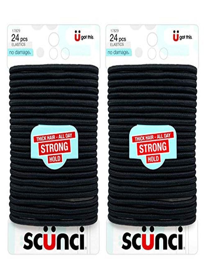 Scunci Thick Hair Black Elastics All Day Strong Hold NoDamage 5Mm Thickness 24Pieces Per Pack (2Pack) - Image 1