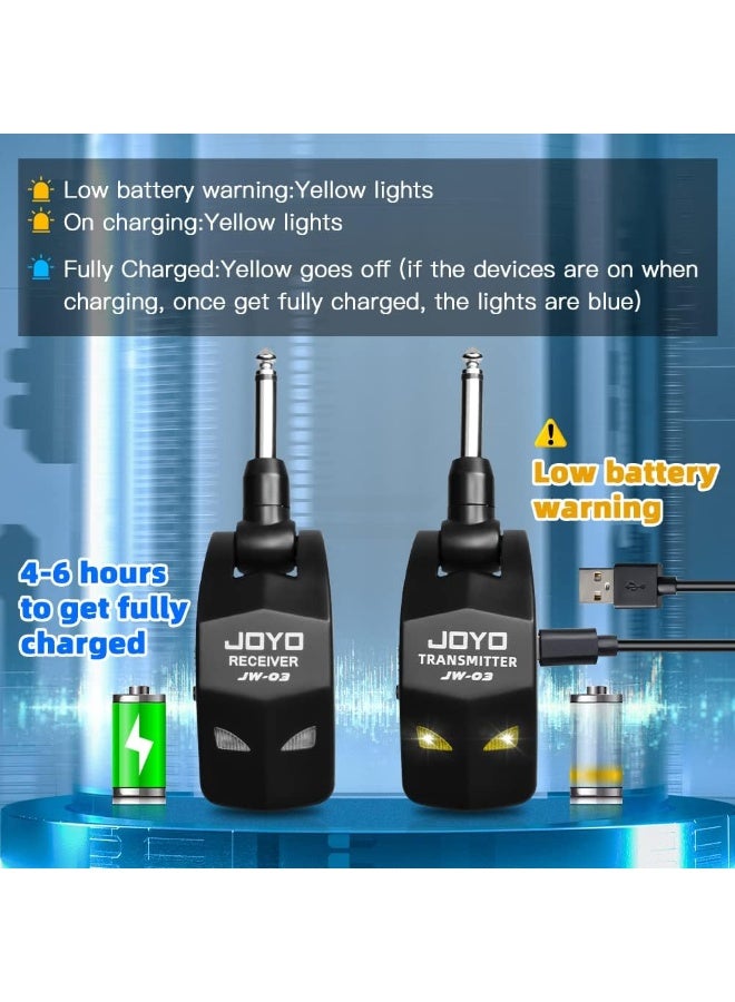 جويو نظام غيتار لاسلكي 2.4GHz مع 4 قنوات – جهاز إرسال واستقبال صوتي قابل لإعادة الشحن للغيتار، الباس، والآلات الكهربائية (JW-03) - Image 4