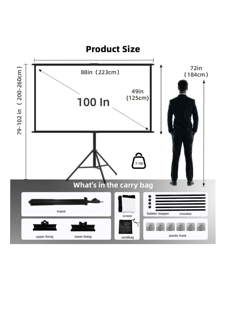CityRiya-Long Projector Screen with Stand,100 Inch Portable Indoor Outdoor Projection Screen 16:9 Hd 4K Wrinkle-Free Outdoor Movies Screen Carrying Bag for Home Backyard Theater  - Image 2