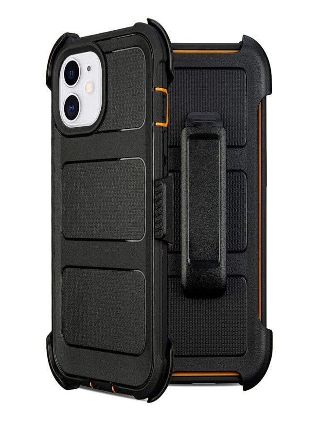 Saiboro for Defender Phone Case iPhone 12 Case with Belt Clip, for Shockproof iPhone 12 Case Heavy Duty Rugged, 2 Layers of Sturdy for iPhone12 Cases, Military-Grade Cover for iPhone12Case Black & Orange - Image 1