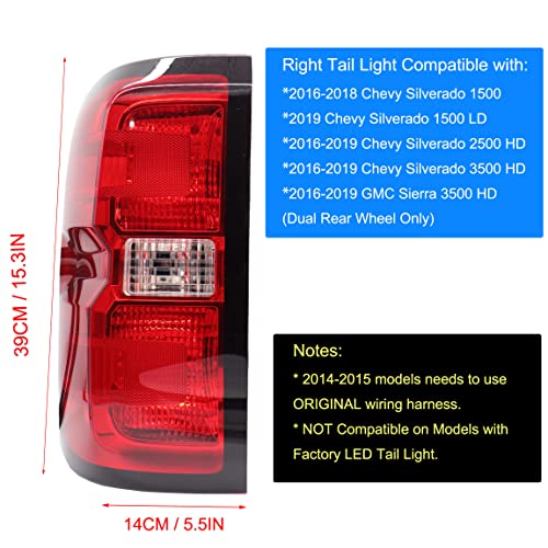 MOCW مجموعة ضوء الذيل الجانبي الأيسر MOCW متوافقة مع شيفروليه سيلفرادو 1500 2500 HD 3500HD من 2016-2018، لسيارة GMC سييرا 3500 HD، تشمل لمبات الفرامل وكابل التوصيل - Image 2