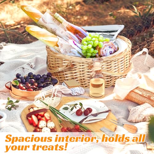 Hap Tim Wicker Picnic Basket Set with Charcuterie Boards for 2 Unique Gifts Ideas for Couple Engagement Wedding Bridal Shower Family Christmas White Elephant Gifts for AdultsY2408A1 - Image 3