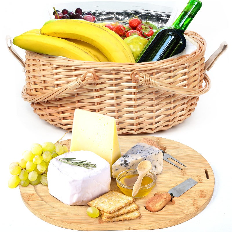Hap Tim Wicker Picnic Basket Set with Charcuterie Boards for 2 Unique Gifts Ideas for Couple Engagement Wedding Bridal Shower Family Christmas White Elephant Gifts for AdultsY2408A1 - Image 2