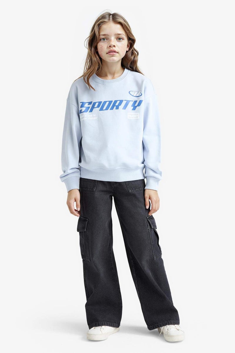 DeFacto Girl Relax Fit Crew Neck Printed Sweatshirt - Image 2