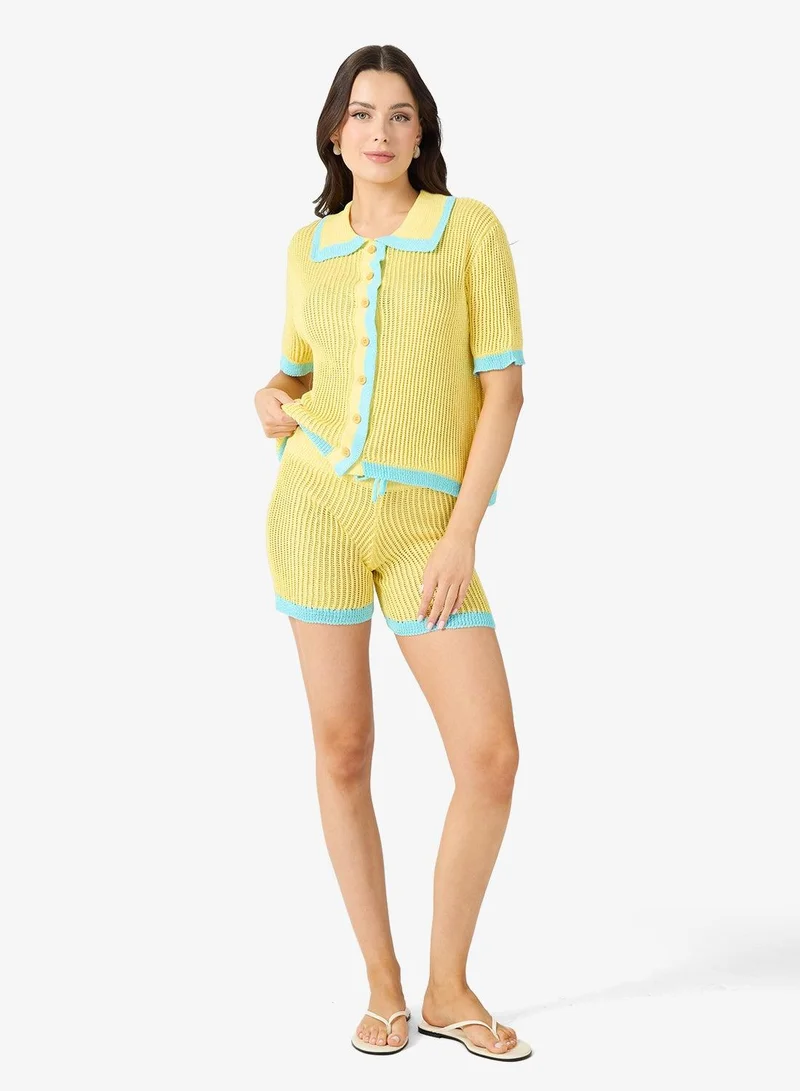 Ginger Crochet Button Down Shirt & Short Set