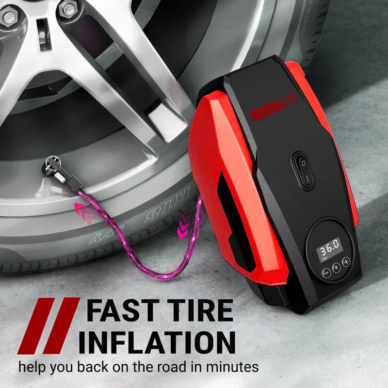 Lyrovo Tyre Inflator Portable Air Compressor Tire Air Pump for Car Tires - Car Accessories, 12V DC Auto Pump with Digital Pressure Gauge, Emergency LED Light for Bicycle, Balloons (LY1166, Red) - Image 3