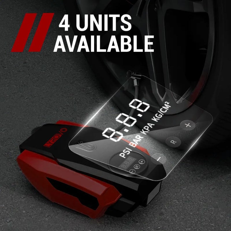 Lyrovo Tyre Inflator Portable Air Compressor Tire Air Pump for Car Tires - Car Accessories, 12V DC Auto Pump with Digital Pressure Gauge, Emergency LED Light for Bicycle, Balloons (LY1166, Red) - Image 4