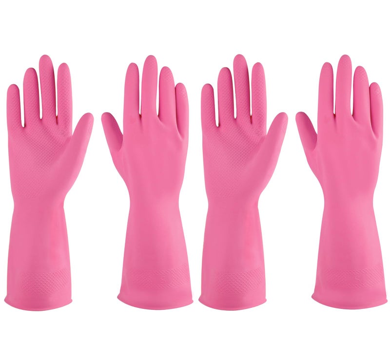IUCGE Rubber gloves dishwashing 4 Pairs for Kitchen,Cleaning gloves for household Reuseable.(XL,Pink) - Image 1