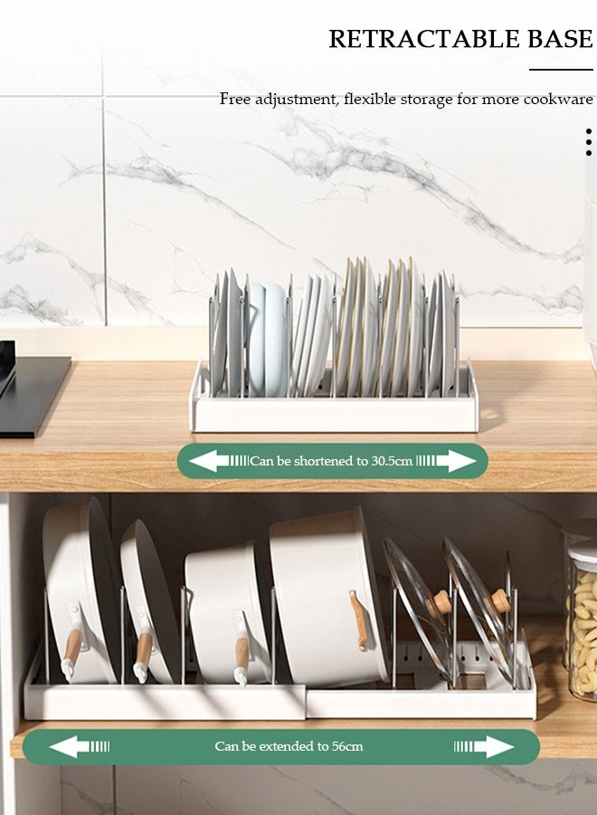 DUNISO Extendable Pot and Pan Rack Organizer, Adjustable Cabinet Shelf Storage for Kitchen, Kitchen Organizer，Cookware Storage，Under Sink Retractable  for  Pots, Lids, Baking Sheets - Image 4