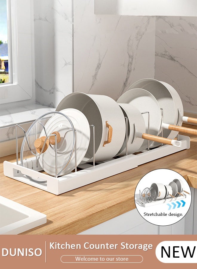 DUNISO Extendable Pot and Pan Rack Organizer, Adjustable Cabinet Shelf Storage for Kitchen, Kitchen Organizer，Cookware Storage，Under Sink Retractable  for  Pots, Lids, Baking Sheets - Image 1