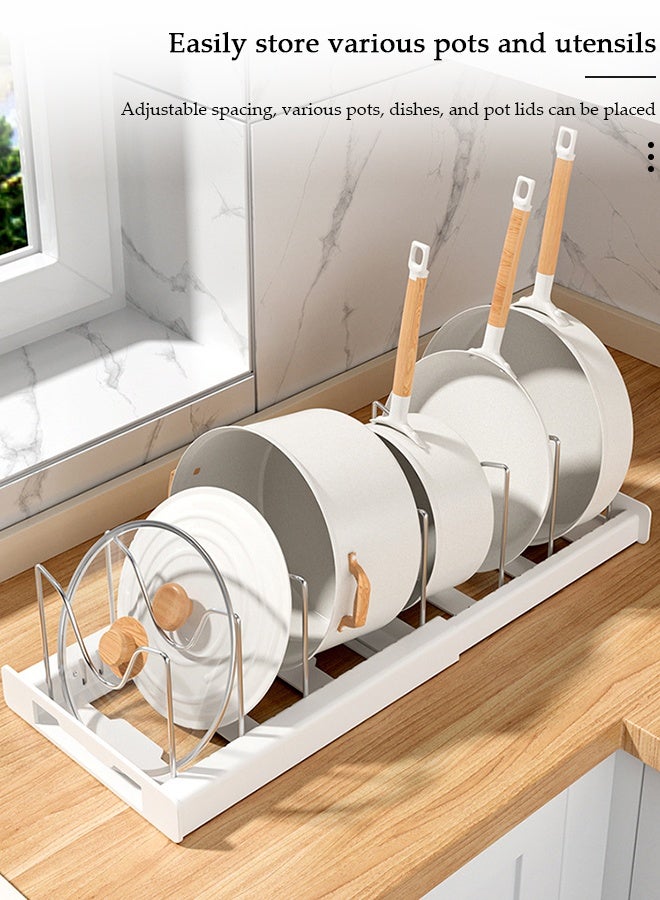 DUNISO Extendable Pot and Pan Rack Organizer, Adjustable Cabinet Shelf Storage for Kitchen, Kitchen Organizer，Cookware Storage，Under Sink Retractable  for  Pots, Lids, Baking Sheets - Image 5