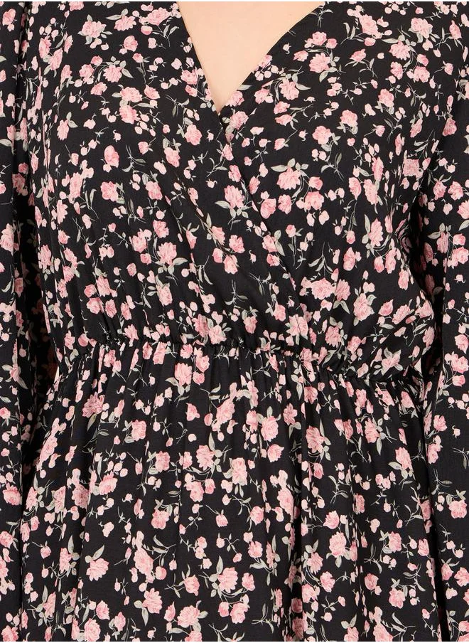 Styli Plus Ditsy Print Wrap Maxi Dress