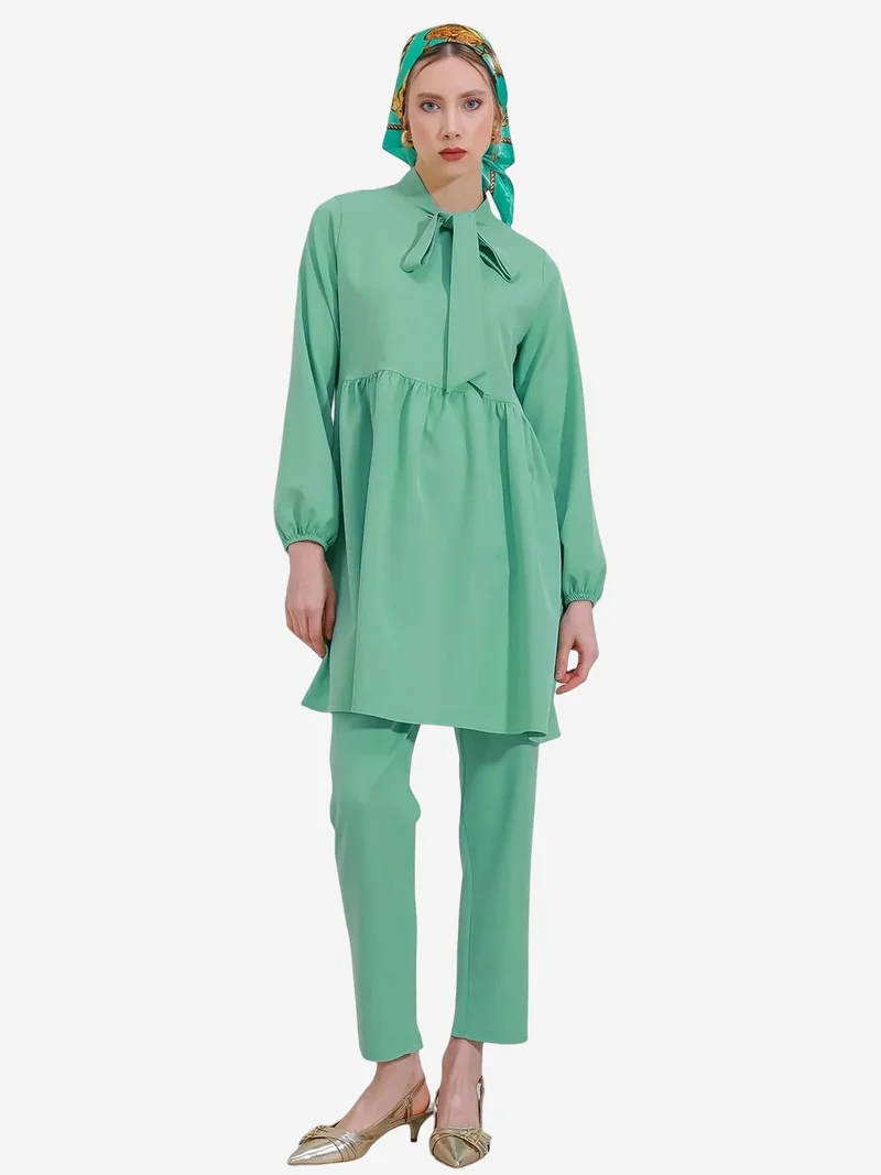 BIG DART BDART Long Tunic and Pants Two-Piece Set with Shirt Collar
