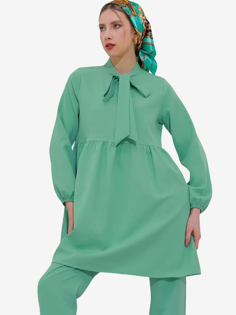 BIG DART BDART Long Tunic and Pants Two-Piece Set with Shirt Collar