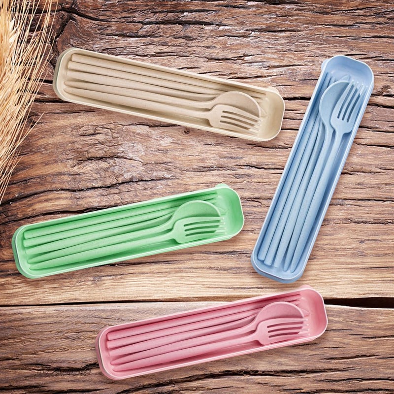 ELANE 4 Sets Reusable Travel Utensils Set with Case,Camping Cutlery Set Reusable Cutlery Set with Case,Utensil Sets for Lunch Picnic Daily Use Outdoor - Image 3