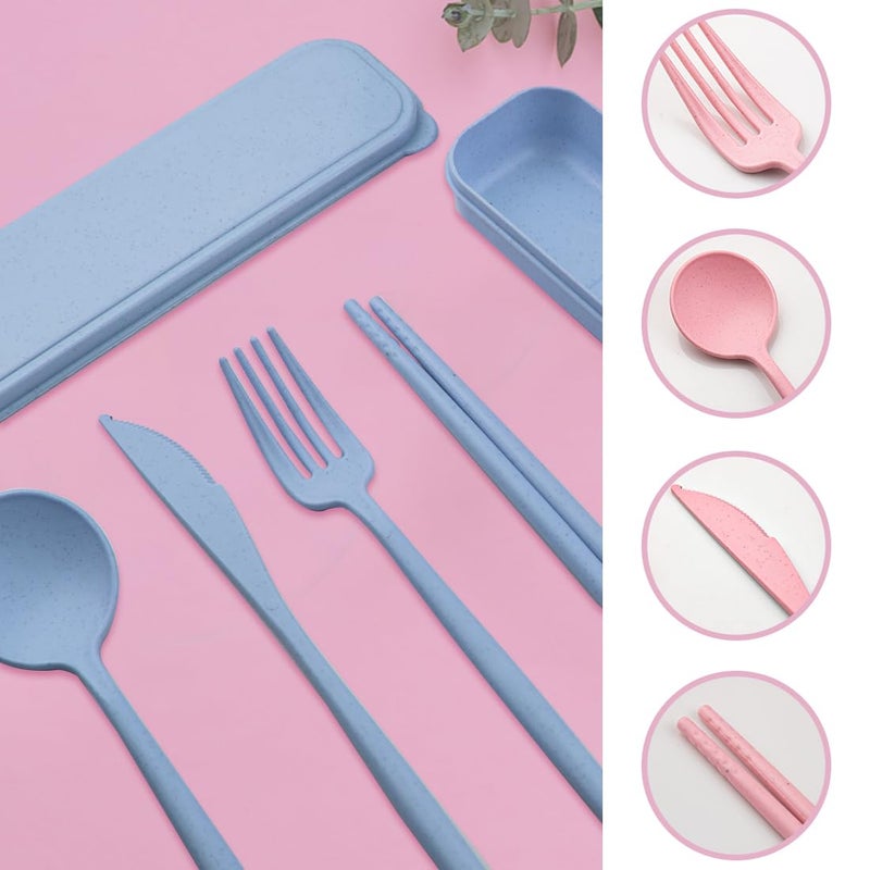ELANE 4 Sets Reusable Travel Utensils Set with Case,Camping Cutlery Set Reusable Cutlery Set with Case,Utensil Sets for Lunch Picnic Daily Use Outdoor - Image 5