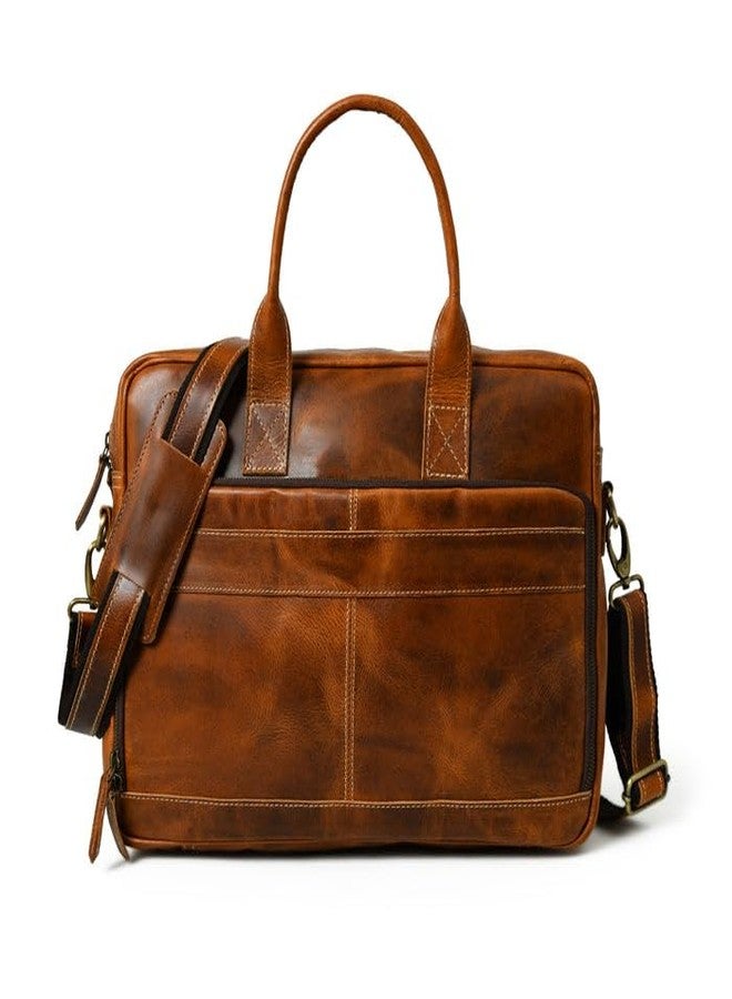MaheTri Unisex Bison Elite Leather Laptop Bag/Briefcase (16") - Brown | Adjustable Shoulder Strap & Padded Handle | Vintage Crossbody & Shoulder Office Laptop Briefcase - Image 1