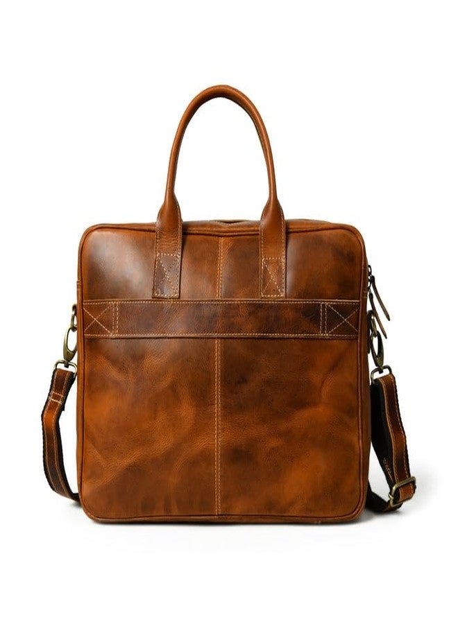 MaheTri Unisex Bison Elite Leather Laptop Bag/Briefcase (16") - Brown | Adjustable Shoulder Strap & Padded Handle | Vintage Crossbody & Shoulder Office Laptop Briefcase - Image 3