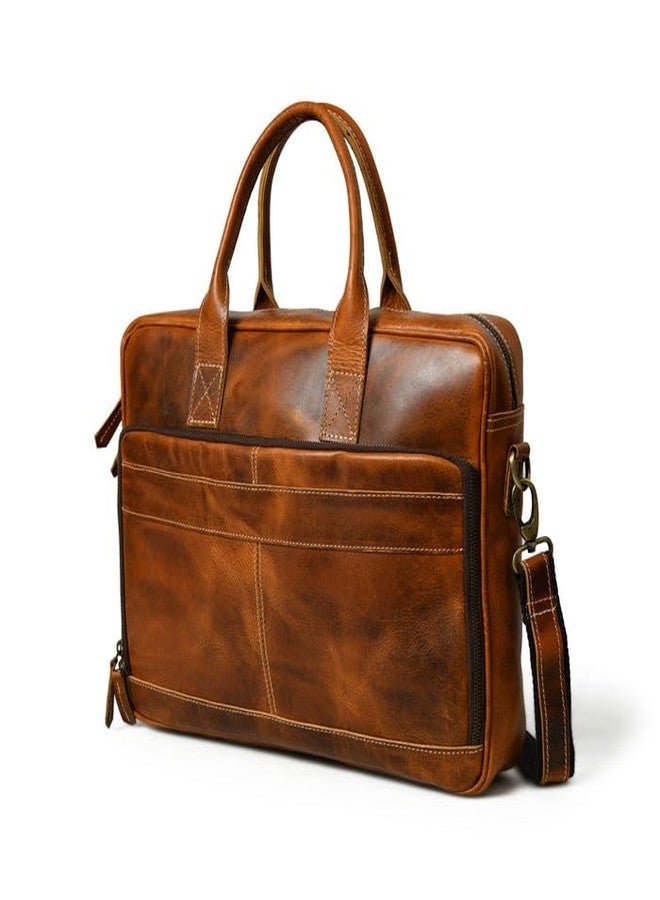 MaheTri Unisex Bison Elite Leather Laptop Bag/Briefcase (16") - Brown | Adjustable Shoulder Strap & Padded Handle | Vintage Crossbody & Shoulder Office Laptop Briefcase - Image 4