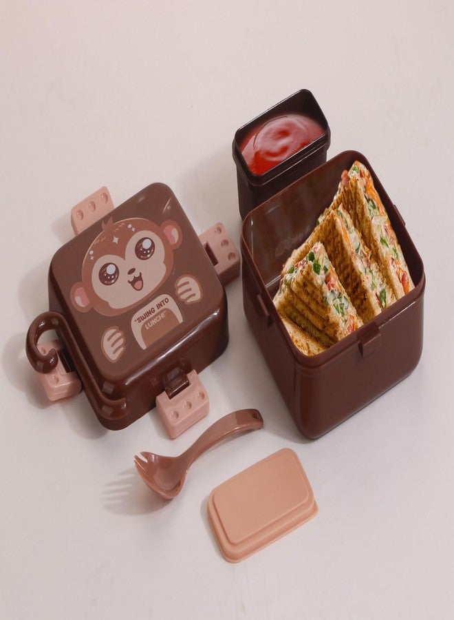 TOP TRICK Kids Lunch Box Set with 2 Compartments, Includes Fork Tiffin Box for Kids BPA-Free Plastic, 500ml Capacity-1pcs - Image 1