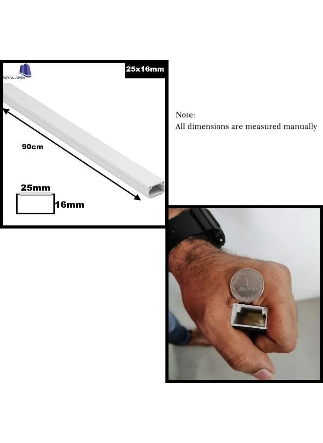 Biella 90Cm Square Cable Box Self Adhesive Pvc Trunking White Wall Cord Cover Concealer On-Wall Wire Paintable Management Raceway To Hide Wires - (Pack Of 3 (25Mm X 16Mm))  - Image 2