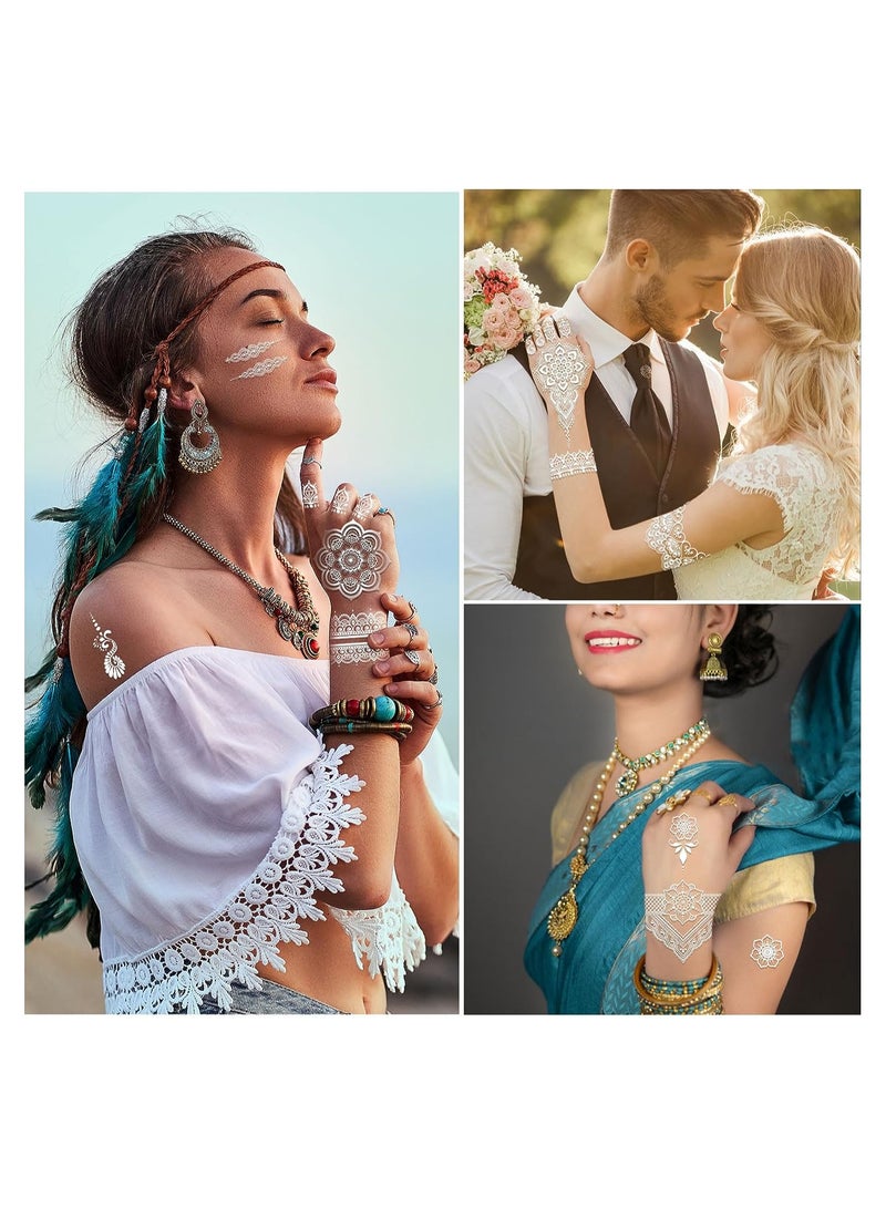 KASTWAVE Luminous Mandala Flower Temporary Tattoo Stickers, Blue Glow Tattoos Sticker in the Dark for Woman Girls Hand Arm Body Art, 10 Sheets Fake Tattoos Neon Body Face Skin Tattoo - Image 3