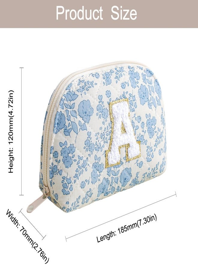 WHHJM Initial Dome Cosmetic Makeup Bag Small Cotton Quilted Makeup Pouch for Purse Cute Blue Floral Travel Toiletry Zipper Pouch (Blue Floral A) - Image 5