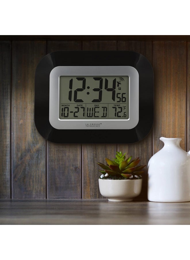 La Crosse Technology - La Crosse Technology WT-8005U-B-INT WT-8005U-B Atomic Digital Wall Clock with Indoor Temperature, Black, 8.95 - Image 1
