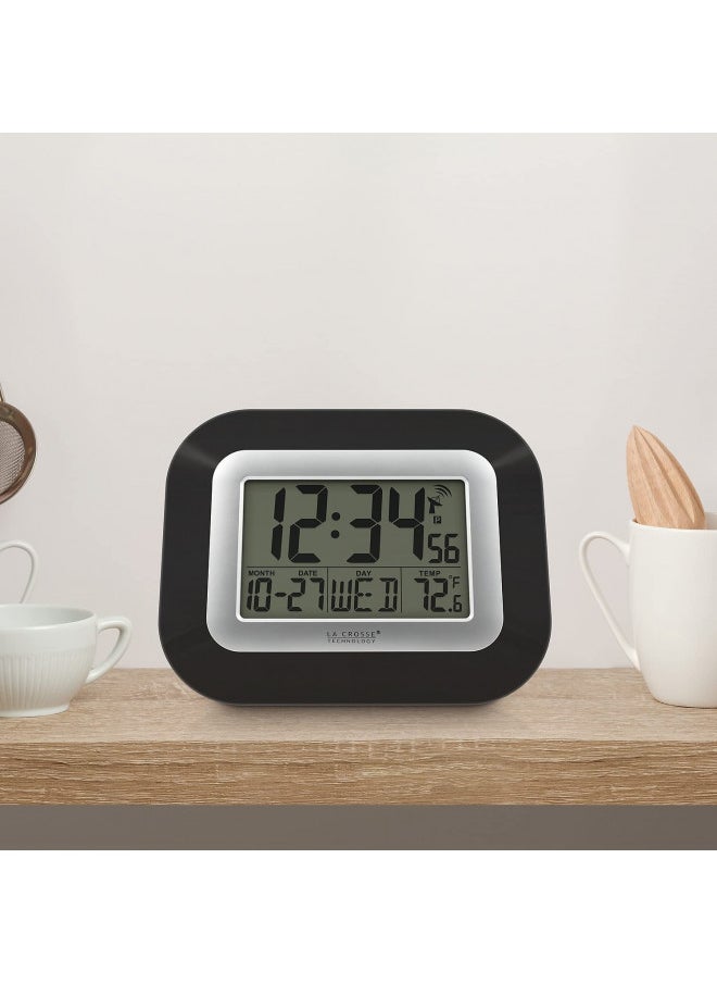 La Crosse Technology - La Crosse Technology WT-8005U-B-INT WT-8005U-B Atomic Digital Wall Clock with Indoor Temperature, Black, 8.95 - Image 1