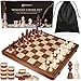 QUMMFA 2 in 1 Wooden Chess and Checkers Set Folding Magnetic Chess Board with Storage Slots Chess Pieces Portable Travel Chess Set for Adults Kids Includes Carry Bag - Image 2