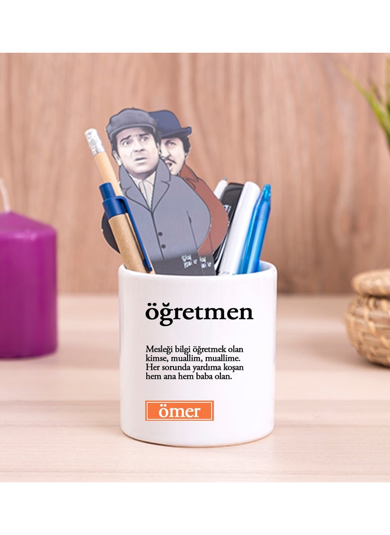 Hediye Dükkanı Gift Shop Personalized Teacher's Word Meaning Ceramic Pencil Holder 