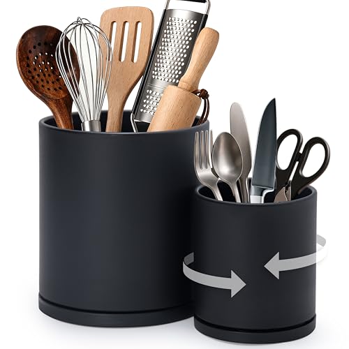D'vine Dev Dvine Dev 360 Rotating Utensil Holder Set 725 Kitchen Utensil Crocks for Countertop Modern Cooking Tool Organizers for Kitchen Storage Dcor Black Set of 2 72ZB1 - Image 1